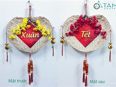 Vòng hoa treo cửa Tết Handmade quạt nan số 17 (2 mặt)